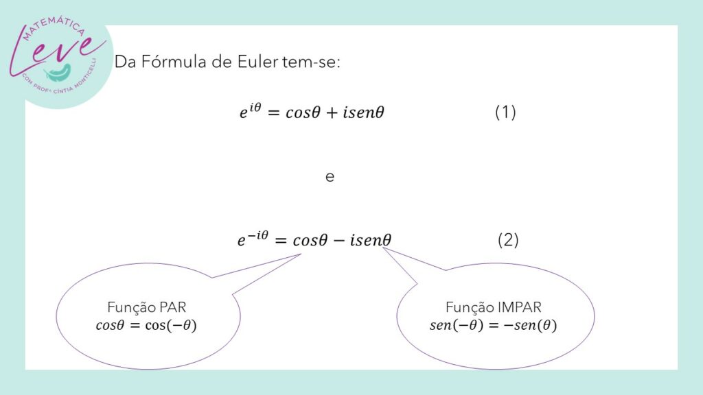 Representação Das Fçs Trigonom Usando A Fórmula De Euler Matemática Leve 1050